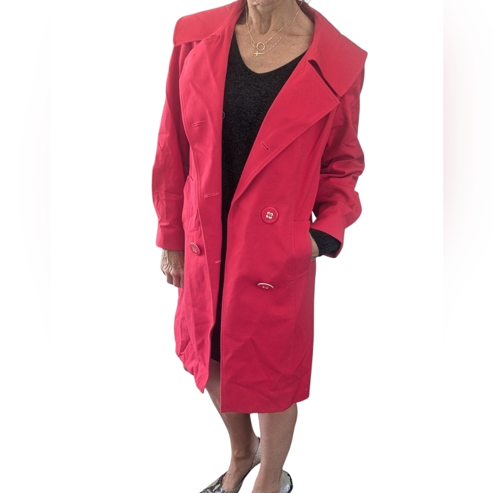 Doncaster Red Double Breasted Cotton Topper Coat Jacket Size 8